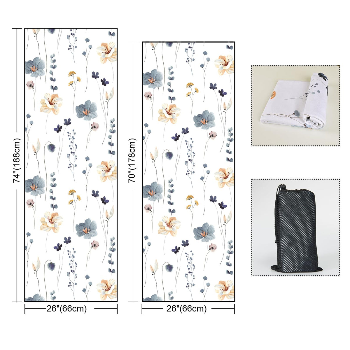 Non Slip Hot Yoga Towel (Watercolor Flowers / 70"x26")