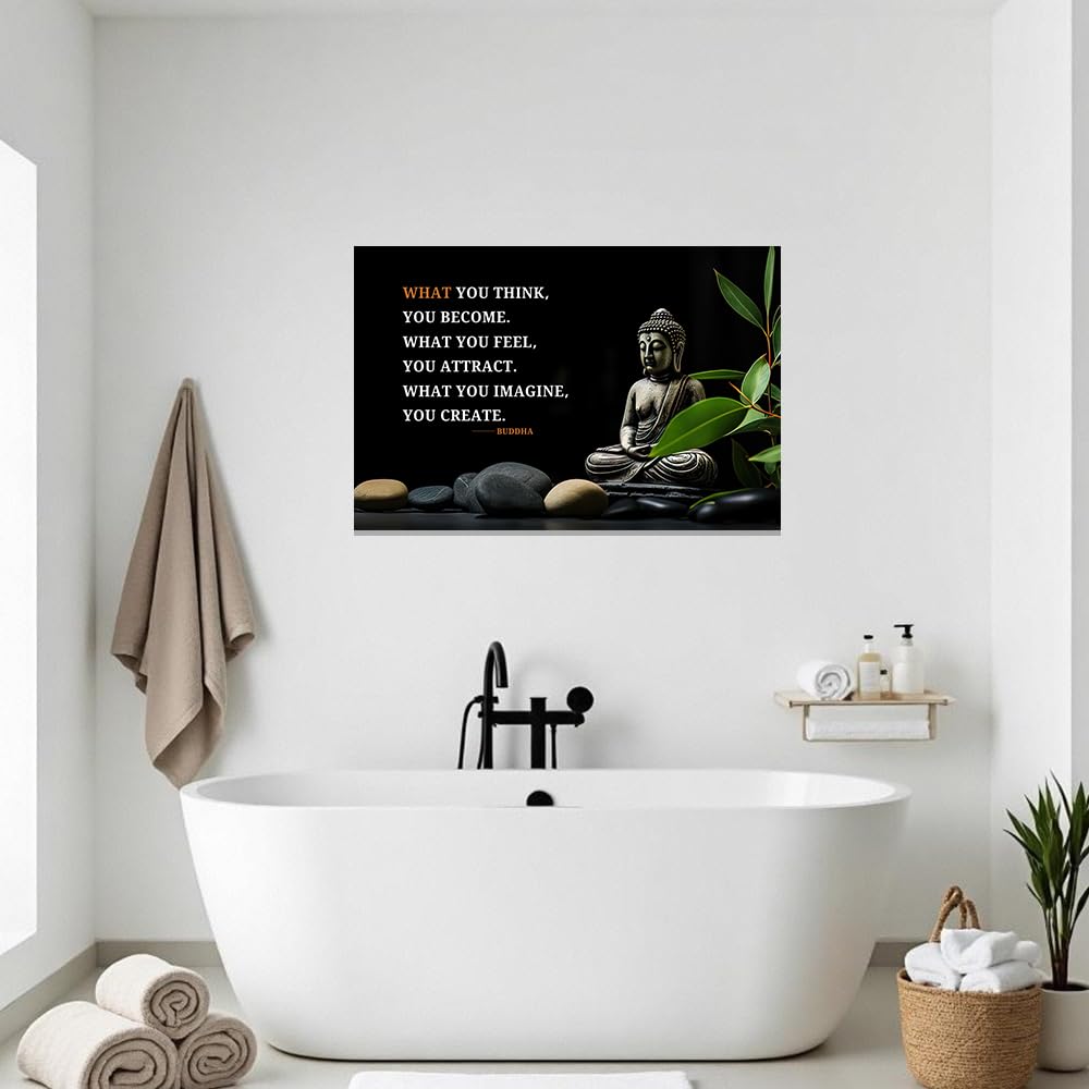 Buddhist Motivational Quotes Wall Art Canvas Prints Buddha Lotus Painting Zen Bathroom Pictures for Office Home Spa Yoga Room Wall Decor Framed (Black / 12" x 18")