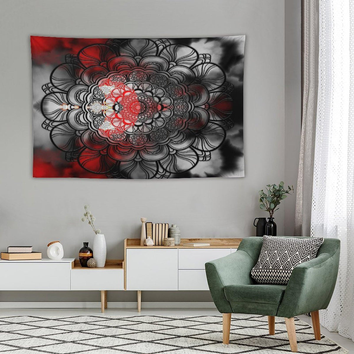 Black And Red Mandala Tapestry Wall Hanging Abstract Yellow Red Black Boho Floral Modern Tapestries Home Decor for Living Room Bedroom Apartment Farmhouse Dorm 60"x90" (60"L x 90"W / Mandala-15)