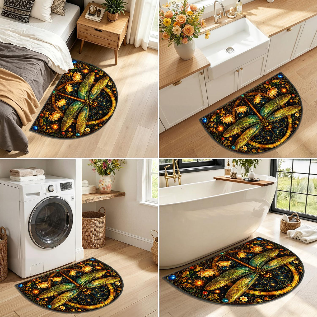 Art Nouveau Dragonfly Semicircle Rug 24"x36" (68 / 2' x 3' (Semicircular))