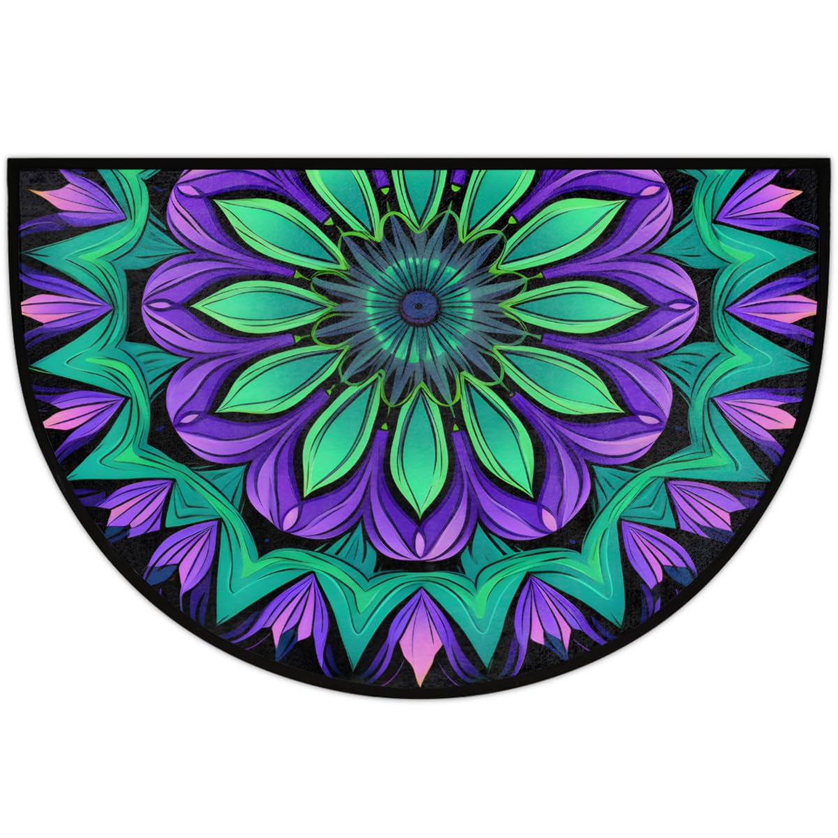 Half Round Door Mat India Mandala Floral Welcome Mats Non (36 inch x 24 inch (Semicircular) / India Mandala Floral)