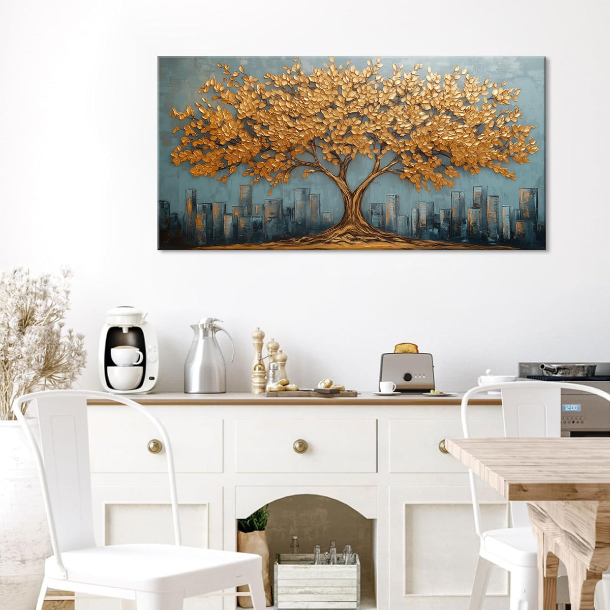 Gold Tree Wall Art for Living Room Office Modern Abstract Golden Urban Nature Minimalist Tree of Life Painting Prints Contemporary Canvas Artwork Dining Bedroom Decor Large (Modern / Modern Golden Tree of Life Wall Art / 46"L x 23"W)