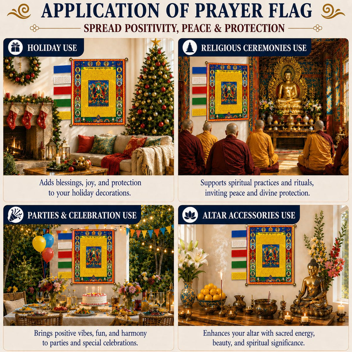 Vertical Tibetan Prayer Flags Outdoor Buddhism Decor Guru Rinpoche Lungta (Guru Rinpoche)