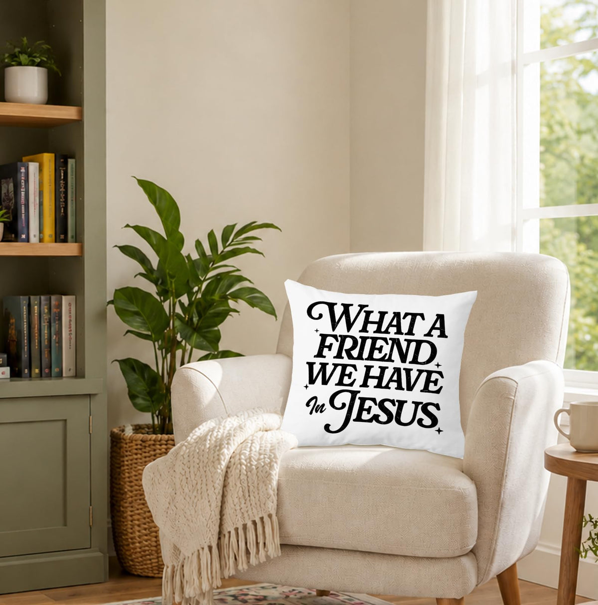 What a Friend We Have in Jesus Christian Throw Pillow Cover 18x18 (Qt-bz-mental Health-bible)