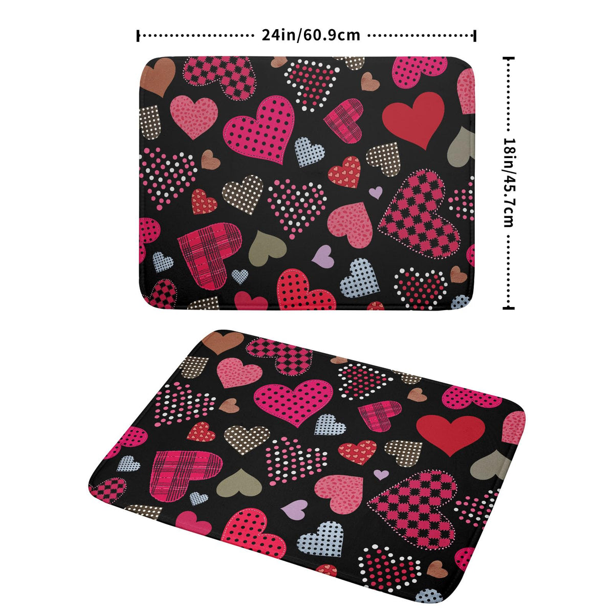 Happy Valentine's Day Black Dish Drying Mat for Kitchen Counter (Love Heart / 18" x 24")