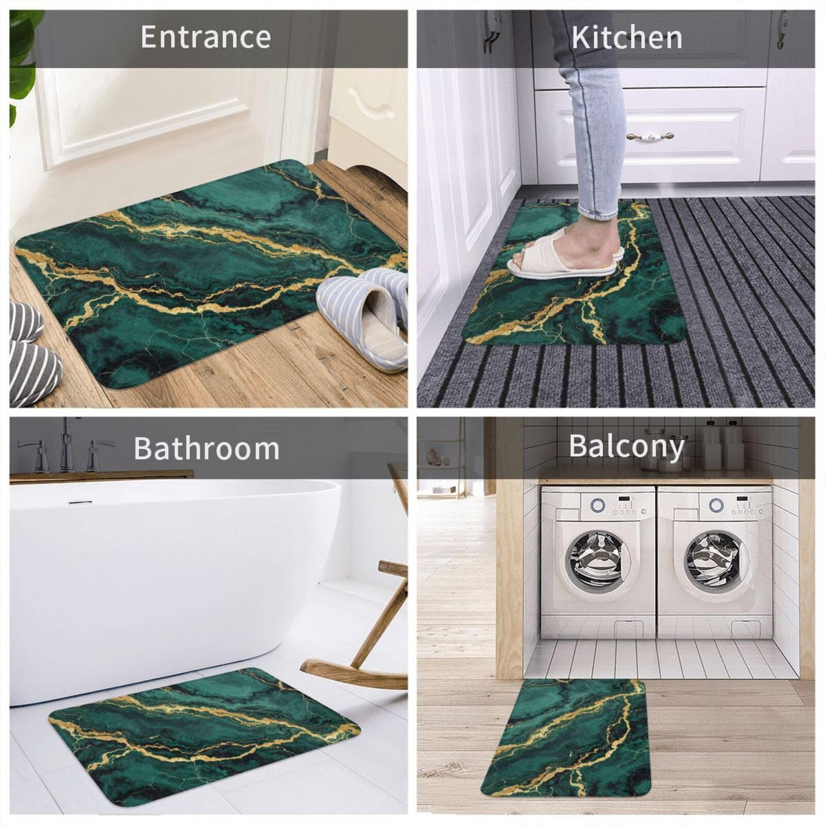Emerald Green Gold Marble Bath Mat Non (1'8" x 2'8" (Rectangular) / Green Gold Marble)