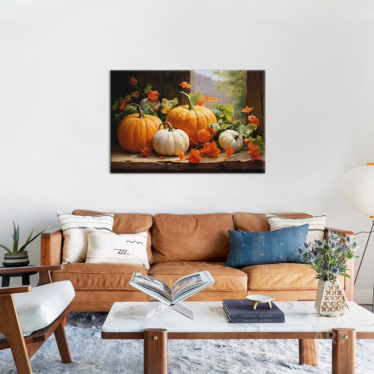 Pumpkin Canvas Wall Art Fall Pictures Maple Leaf Autumn Thanksgiving Wall Decor Rustic Halloween Themed Wall Framed Prints Modern Artwork for Living Room Kitchen Bedroom Dinner Home Decorations 24x36” (36"L x 24"W / pumpkin)