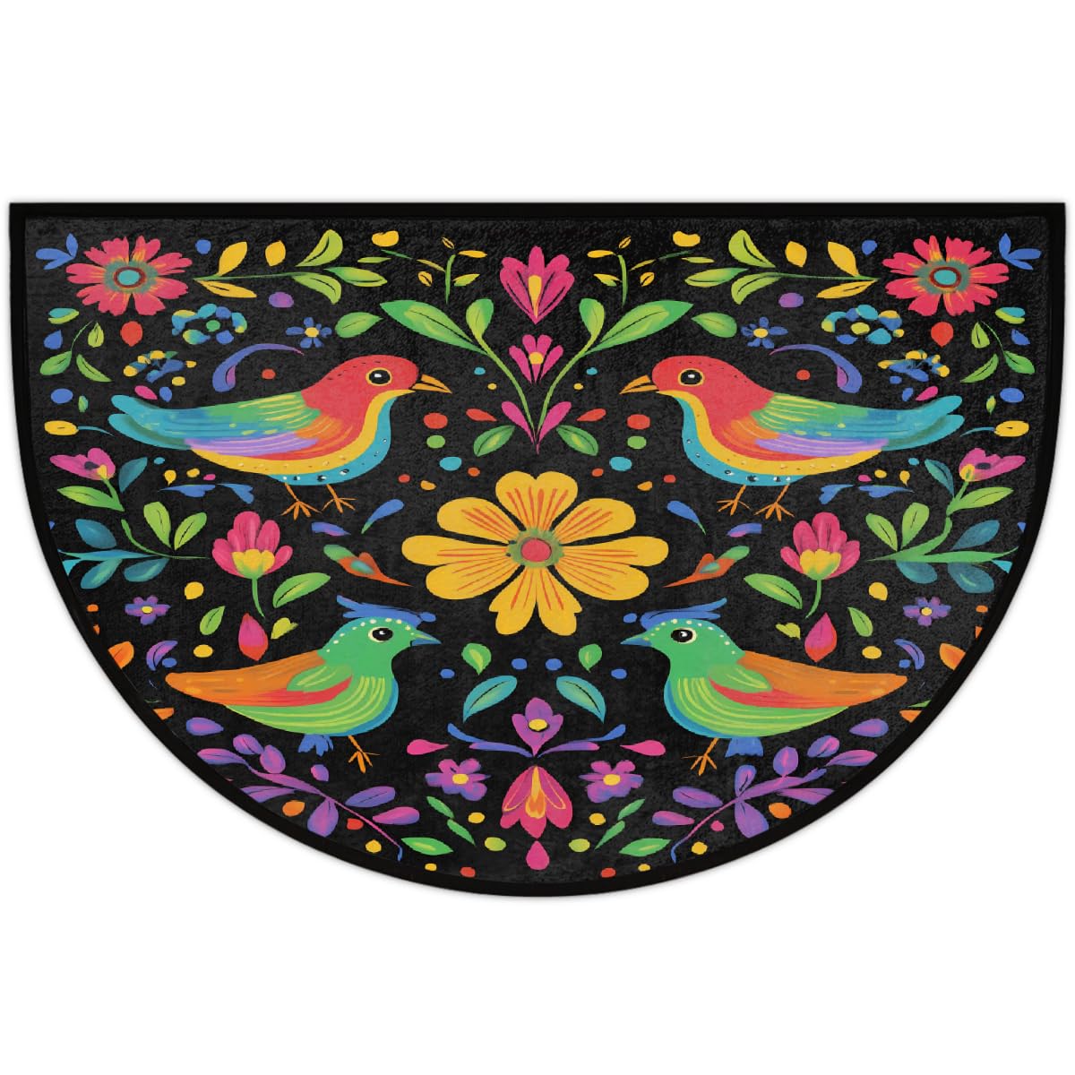 Half Round Door Mat Mexican Classic Birds Flowers Welcome Mats Non (36 inch x 24 inch (Semicircular) / Mexican Classic Birds Flowers)