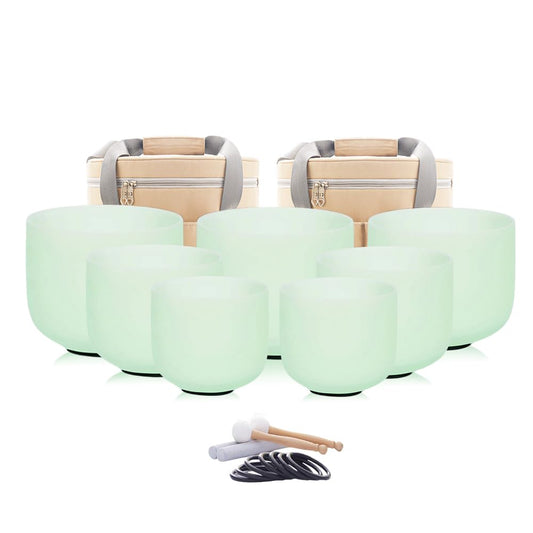 432hz Crystal Singing Bowl Set of 7 Mint Green Chakra Sound Bowls (7-12 Inch 432hz Mint green 7pcs)