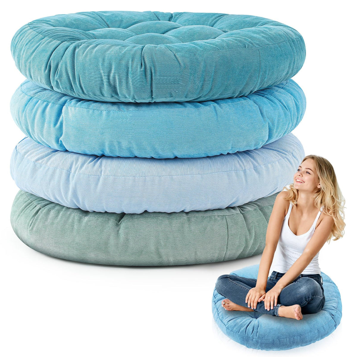 4 Pcs Cold Colors Large Floor Pillow Cushion (Round 22 x 22 / Cold Colors)