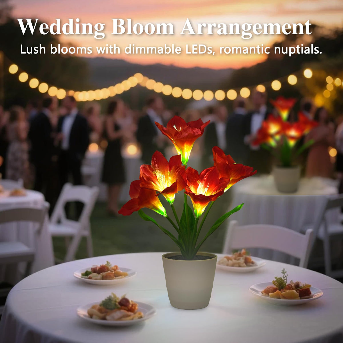 Artificial Red Amaryllis Flower Lamp Night Light for Bedroom Bar Coffee Shop Wedding Decor (Lily-Red)
