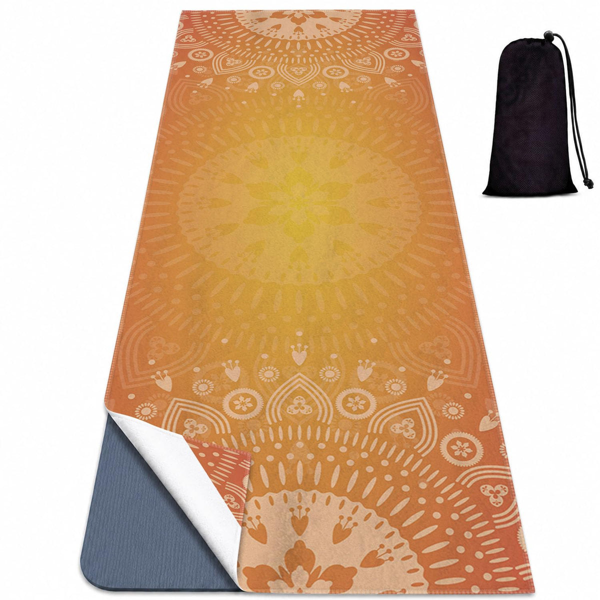 Yoga Mat Towel (Orange Flower-01 / Large)