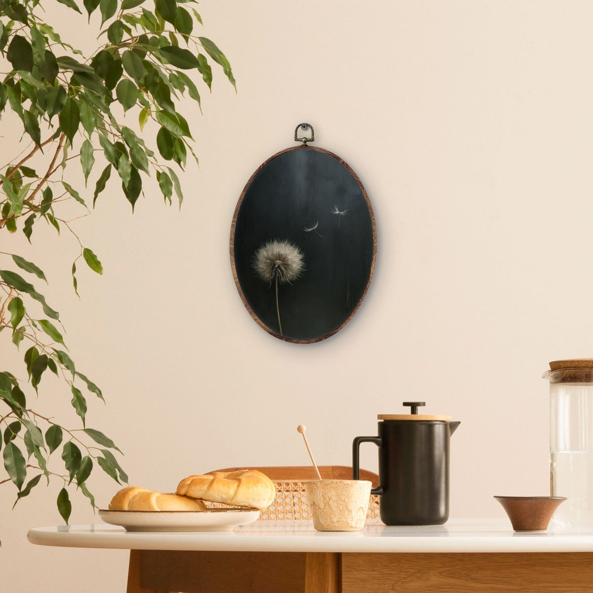 Moody Dandelion Botanical Floral Oval Wall Art Decor (Dandelion)