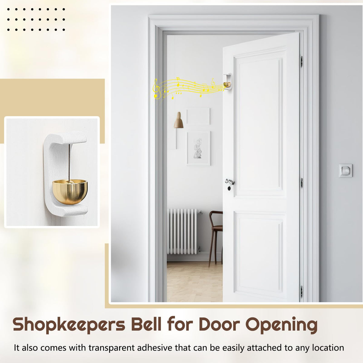 1 Pcs Magnetic Wooden Doorbell Chime (White)