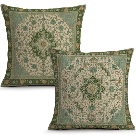 Bohemian Sage Green Persian Throw Pillow Covers Set of 2 18x18 (Bohemian Geometry 44 / 18" x 18" (Pack of 2))