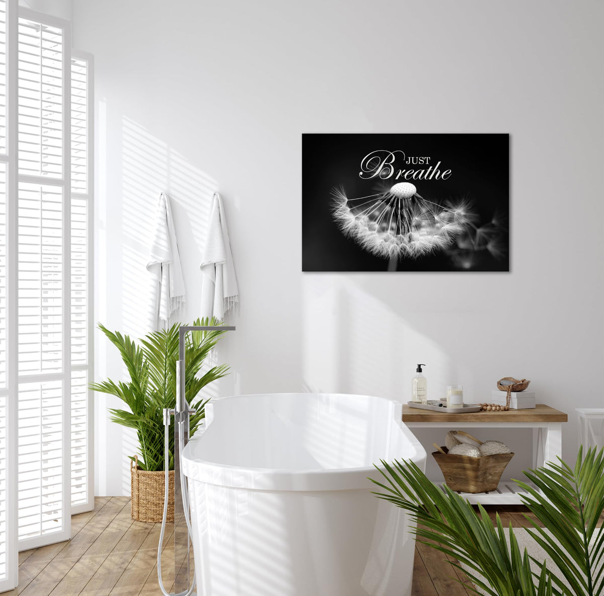 Zen Wall Art Just Breathe Canvas Picture Positive Inspirational Dandelion Framed Artwork Poster Mental Health Office Pictures Wall Decor for Bathroom (24"L x 36"W / Dandelion-04)