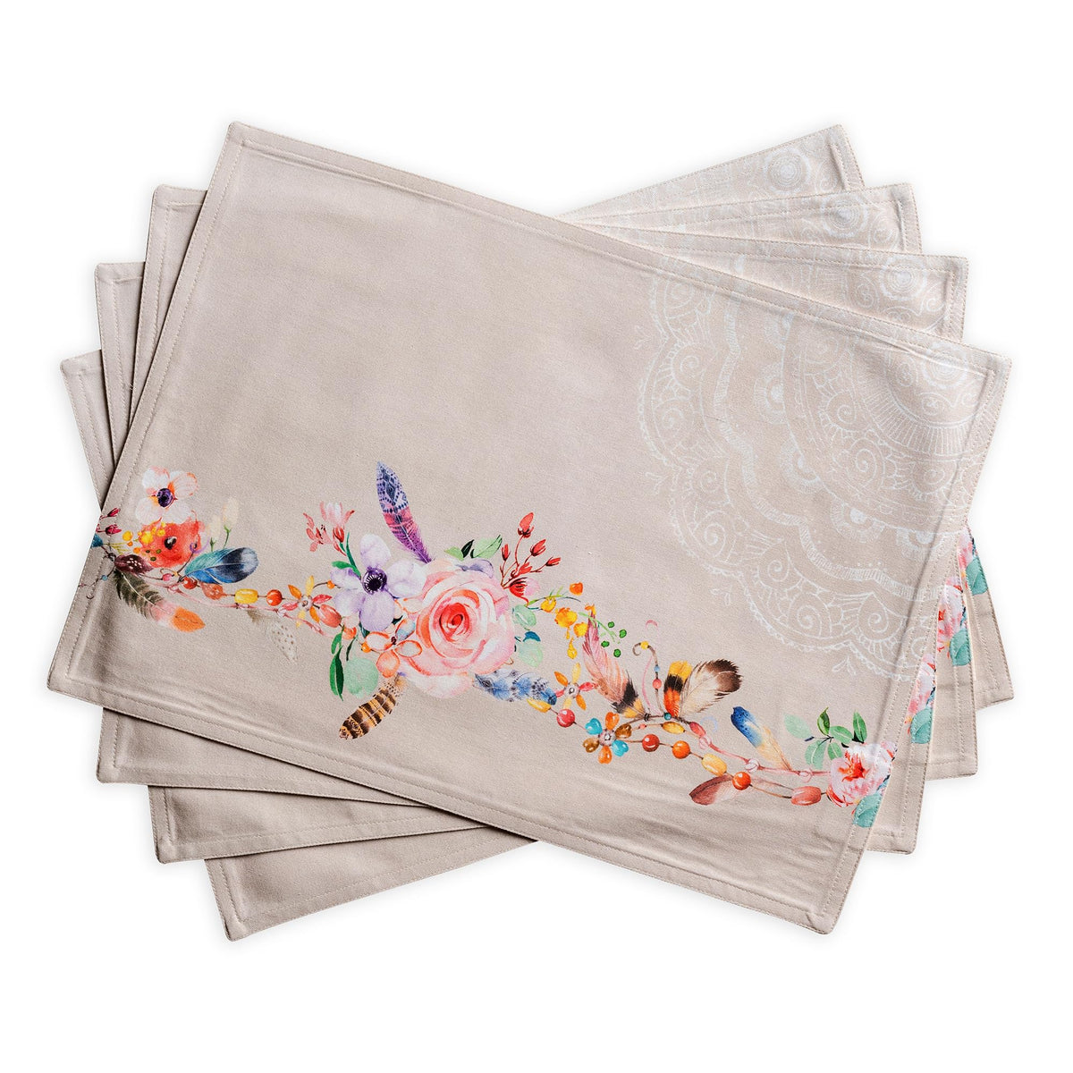 Placemats Set of 4 Reusable 100% Cotton (134 - Ibiza - Beige / 13" X 19" (Pack of 4))