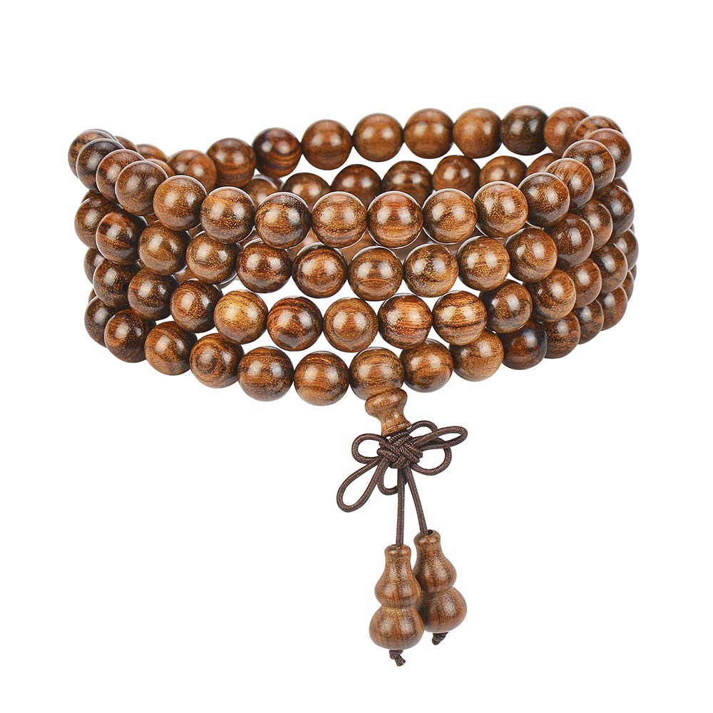 mala beads bracelet 108 8mm Beaded Necklace sandalwood elastic (Gourd - 8mm Rosewood)