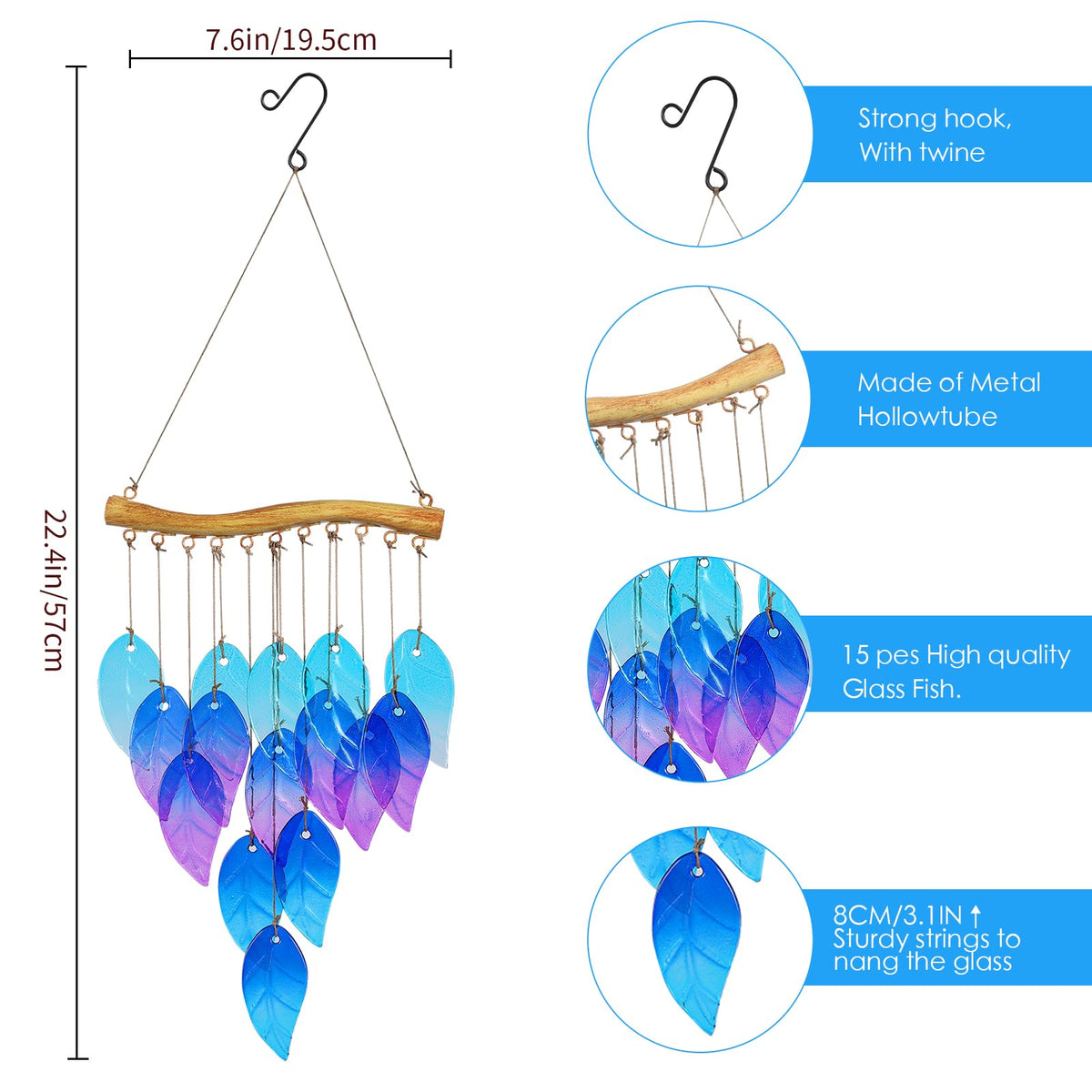 Glass Leaves Wind Chimes for Outdoor Memorial Decor