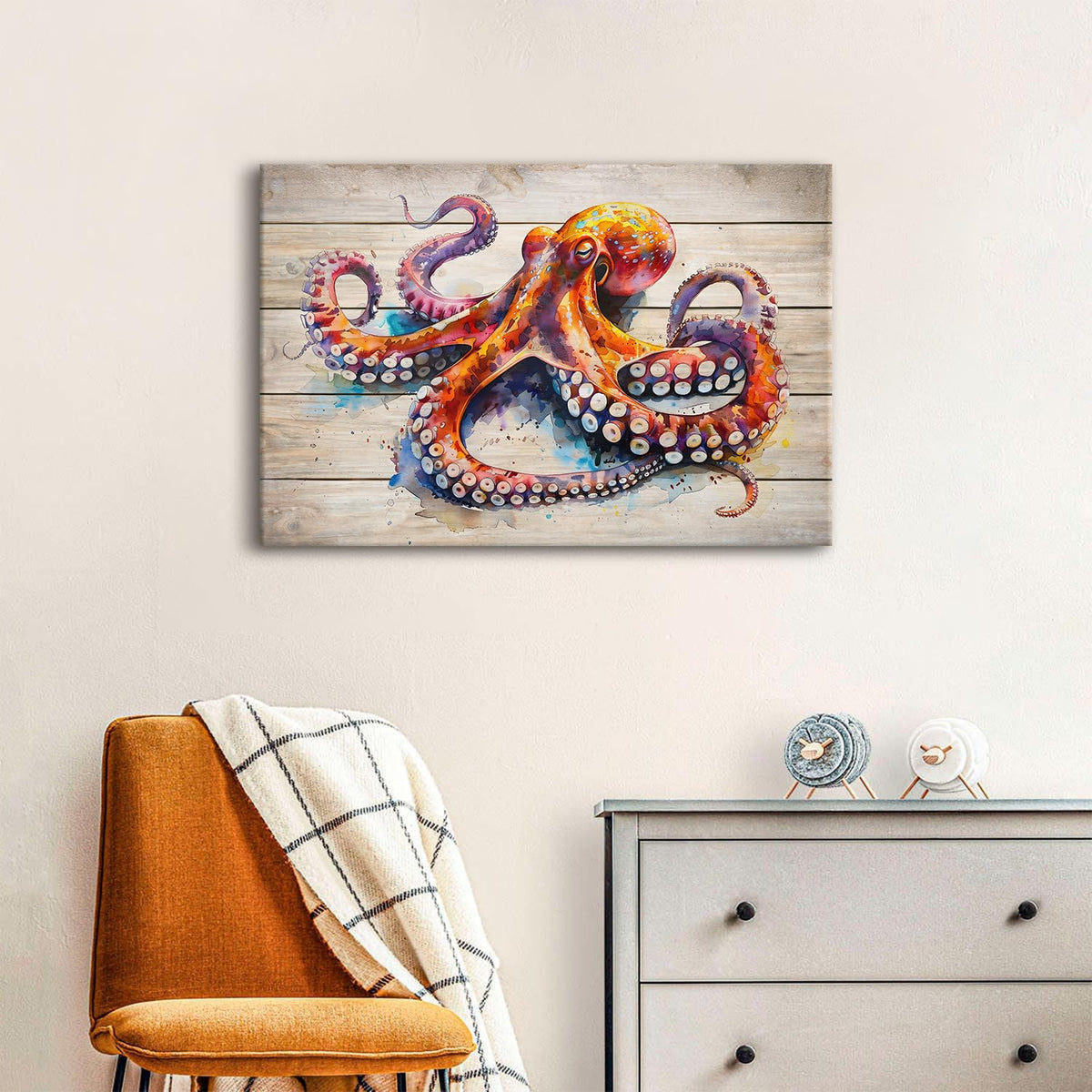 Watercolor Octopus Wall Art for Bathroom Canvas Marine Life Decor Sea Ocean Nautical Theme Picture Prints Underwater Animal Poster Sea Life Painting Artwork Living Room Office Decoration 16x24" (24"L x 16"W / Octopus)