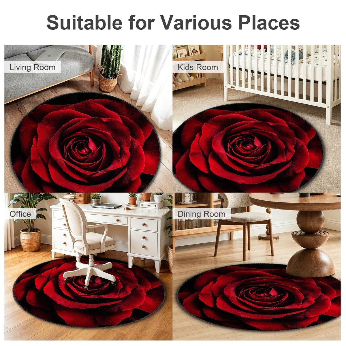 4ft Round Area Rug (Red Rose / 4' (Round))