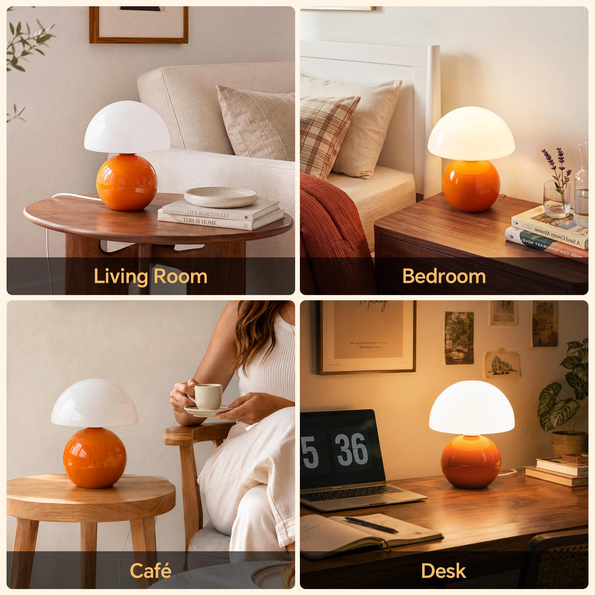 Mushroom Lamp Table Lamps Set of 2 for Bedroom Living Room (Orange-Set of 2)