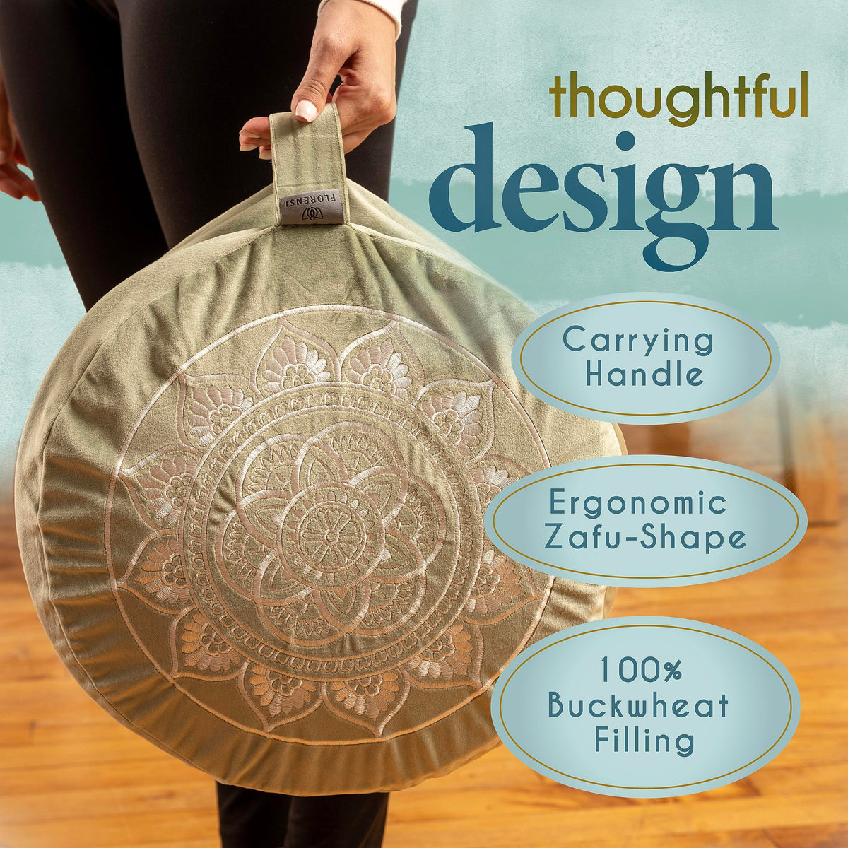 Meditation Cushion Grey Velvet Buckwheat Round Yoga Floor Seat (Grey)
