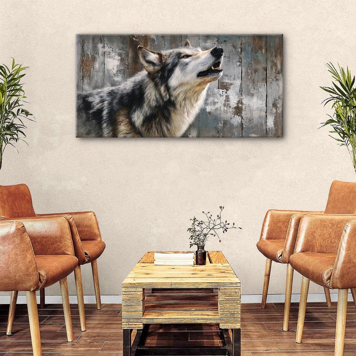 Wild Animal Wall Art Rustic Wolf Painting for Bedroom Farmhouse Cabin Decor Forest Wildlife Pictures Canvas Prints Natural Hunting Animals Artwork Woodland Nursery Poster Living Room Decoration 24x48" (48"L x 24"W / Wolf)