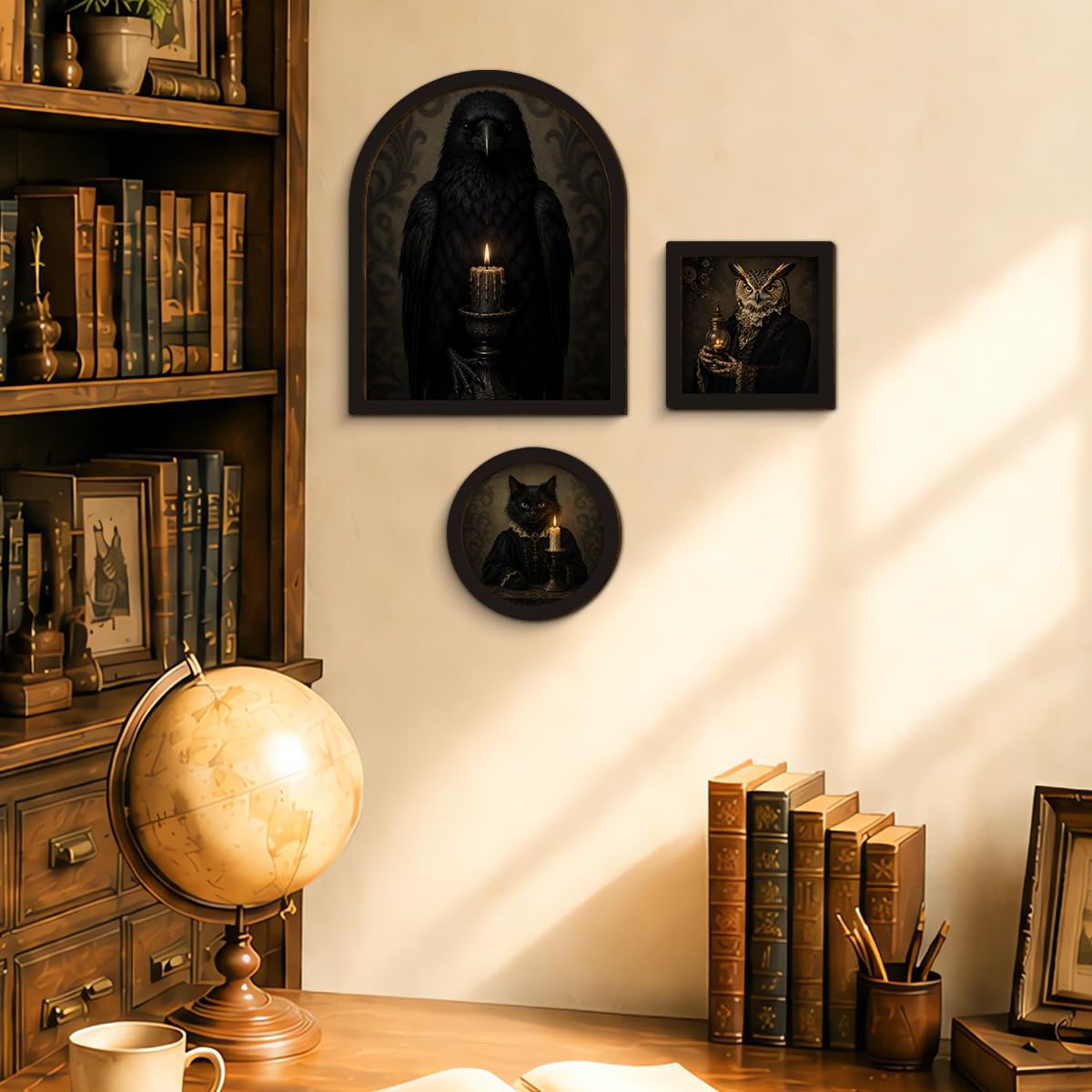 3 Pcs Raven Owl Wall Art Sign (Dark-03)