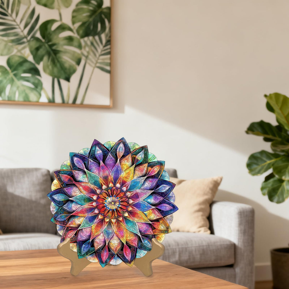 Colorful Crystal Flower Wooden Jigsaw Puzzles for Adults Puzzles 500Pcs Unique Irregular Shape Cut Puzzles for Family and Couples on Birthday (Crystal Flower / 500 pieces)