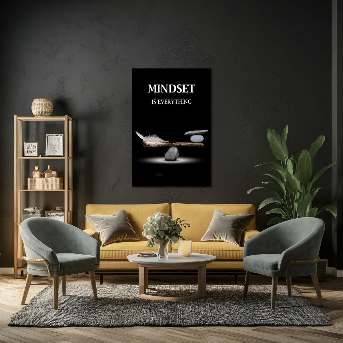Mindset Motivation Office Wall Art Zen Stone Canvas Print Pictures Wall Decor Framed Positive Quotes Posters for Living Room Bedroom Decoration (12"L x 16"W / Mindset-01)