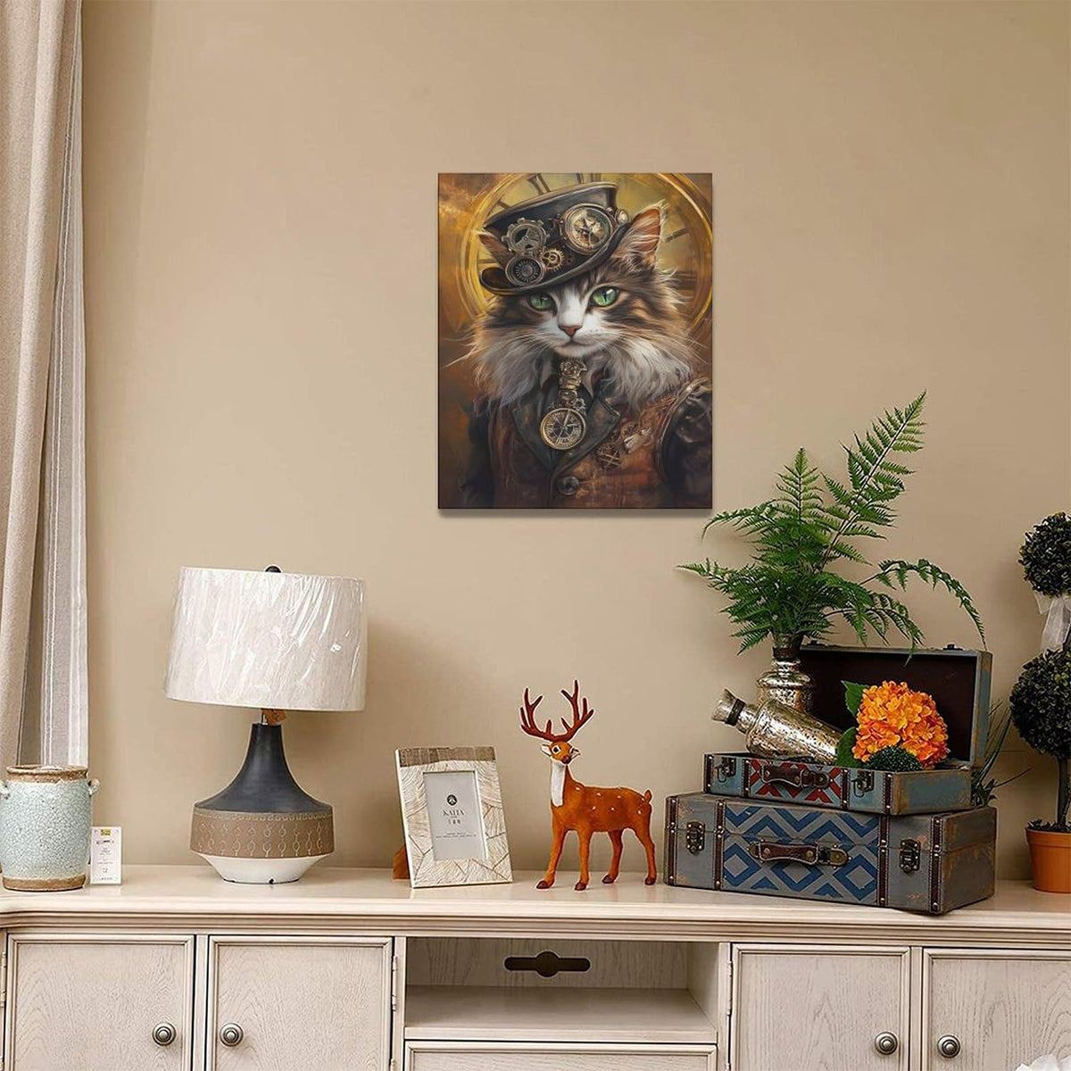 Cat Wall Art Steampunk Pictures Wall Decor (20"L x 16"W / Steampunk Cat)