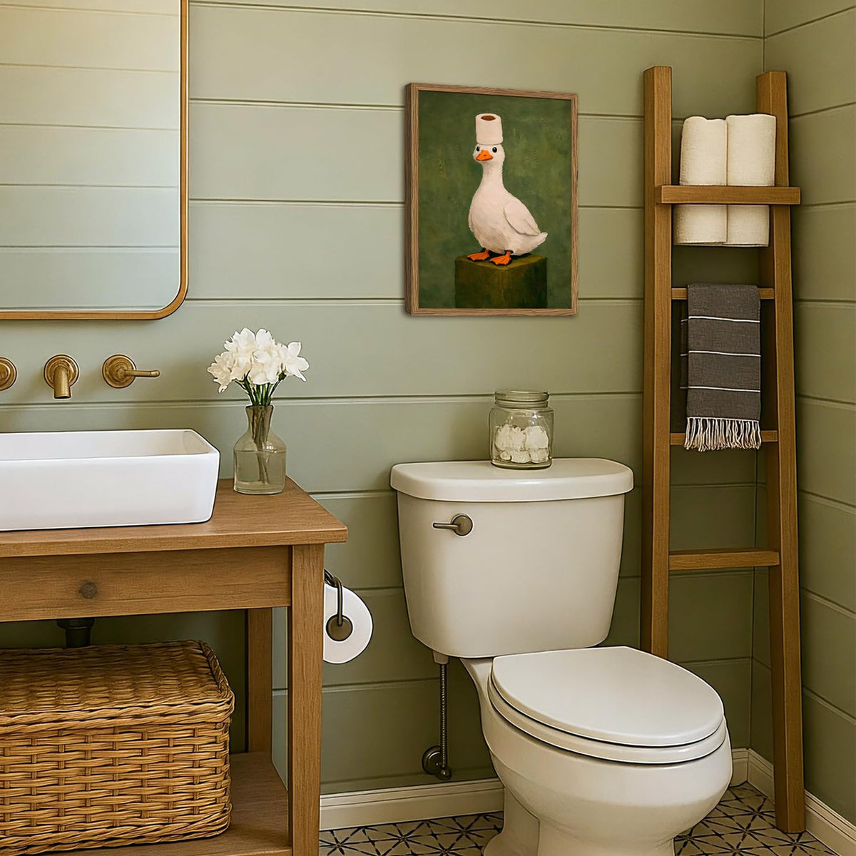 Framed Funny Bathroom Duck Canvas Wall Art (Duck / 24"L x 16"W)