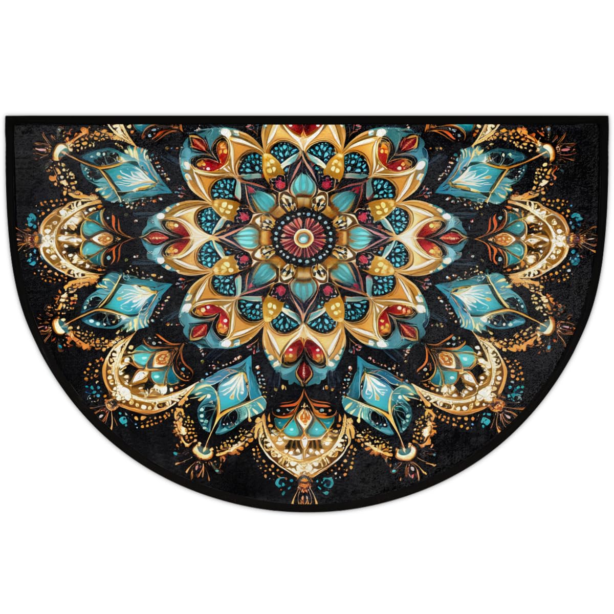 Mandala Boho Half Round Rug Half Moon Door Mat Half Circle Rugs (A:b-color 3)
