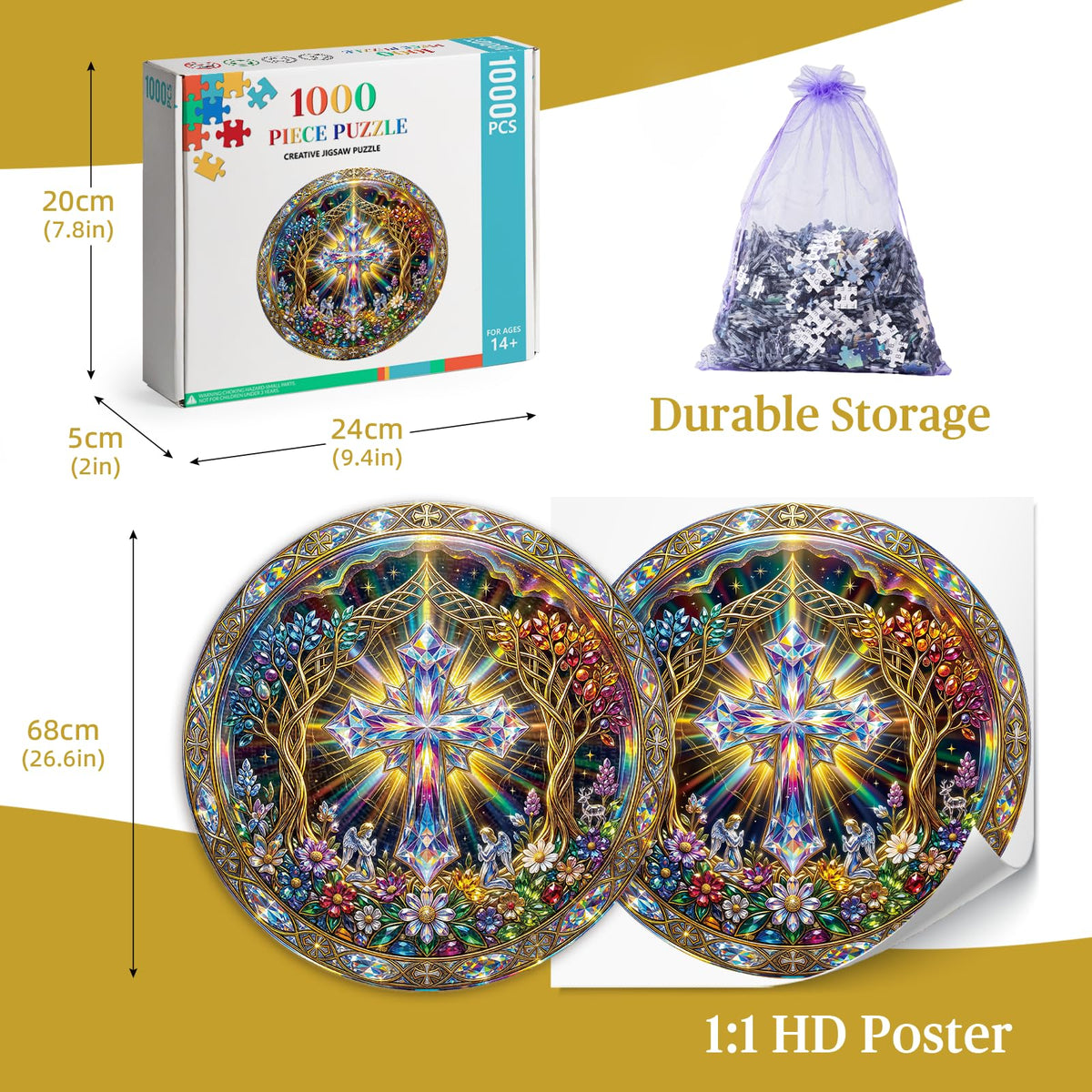 1000 Piece Jigsaw Round Puzzle for Adults (D-golden Cross)