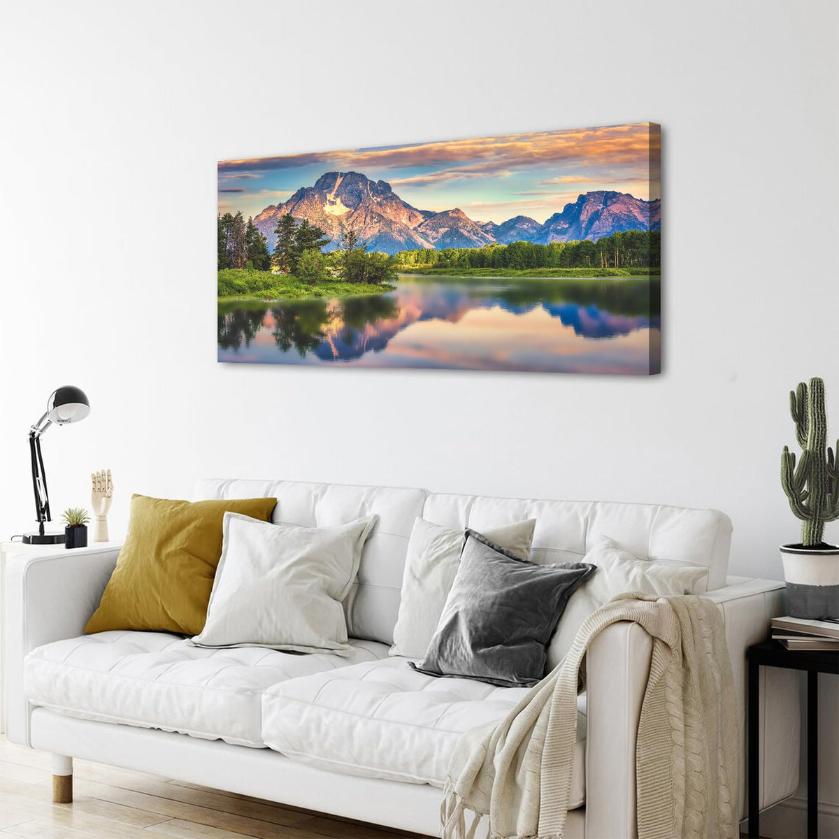 Wyoming Mountain Wall Art Snake River Landscape Pictures for Living Room Grand Teton Reflection Painting Trees National Park Scenery Canvas Prints Wilderness Artwork Bedroom Home Decorations 24x48" (48"L x 24"W / Wyoming Mountain)