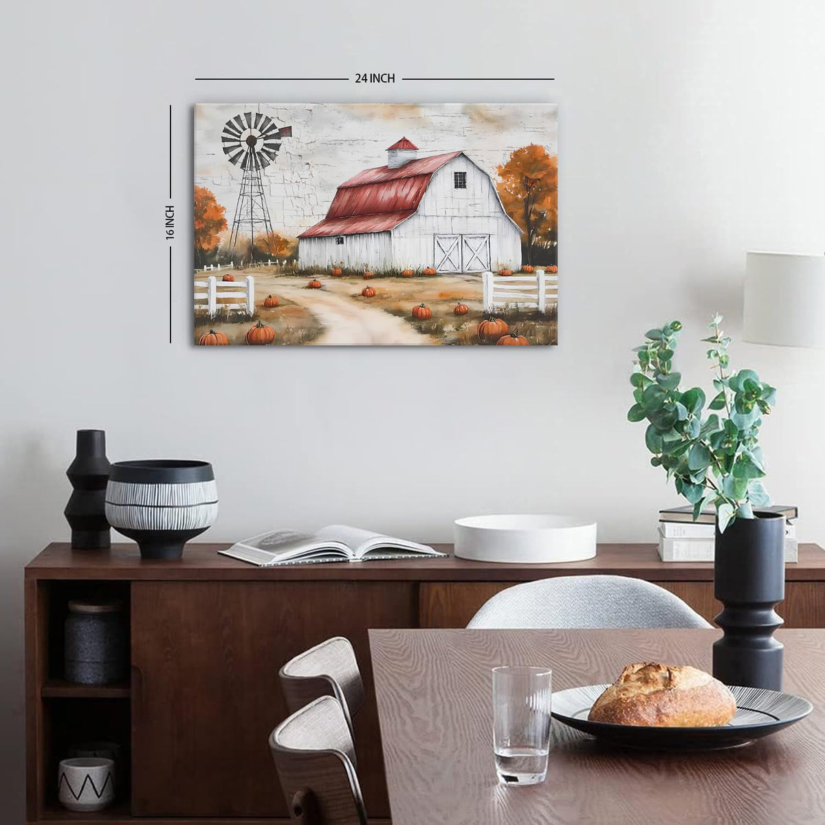 Vintage Barn Windmill Canvas Wall Art Fall Decorations for Home (24"L x 16"W / Pumpkin4)