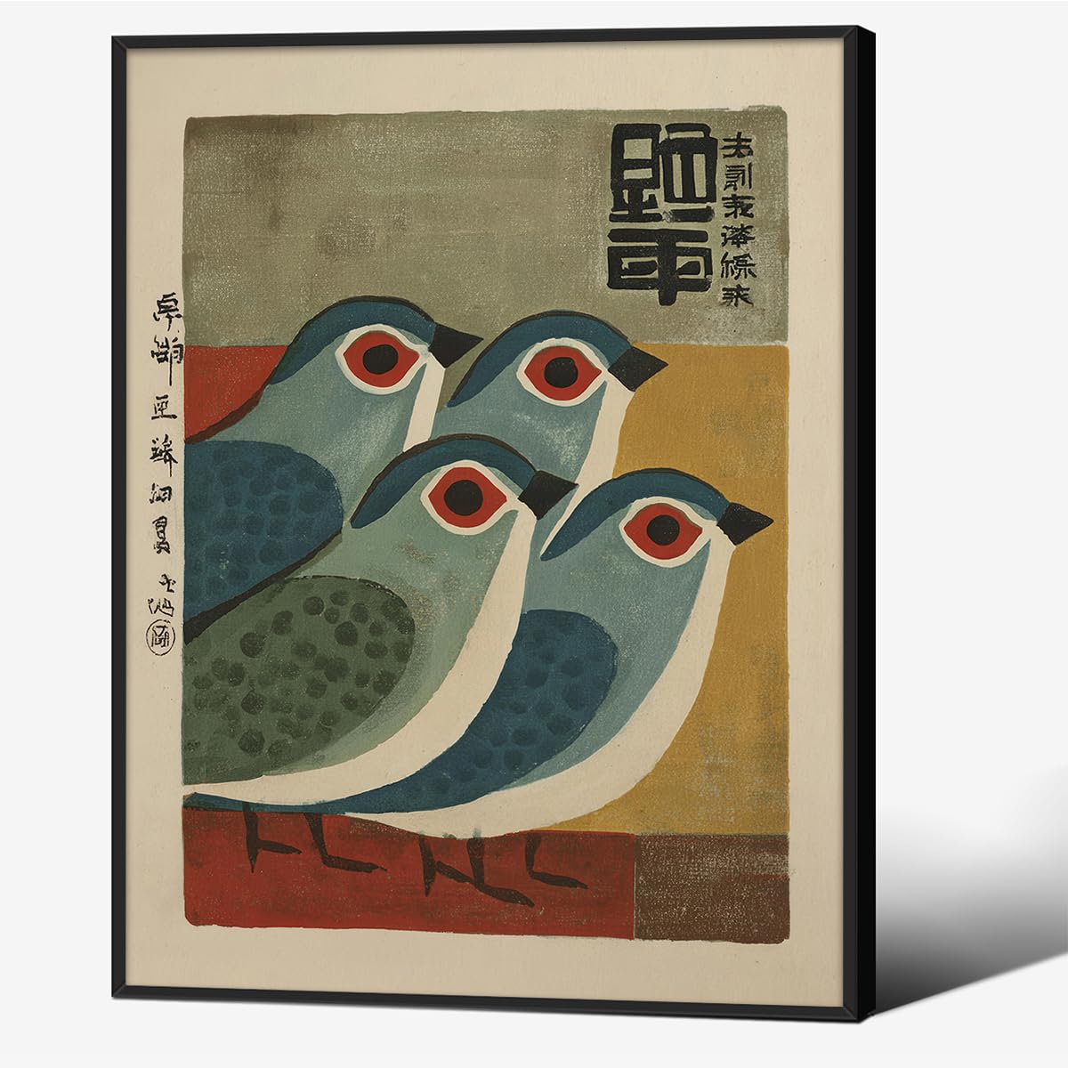 Japanese Mid Century Blue Bird Black Framed Posters Prints Vintage Animal Wall Art 8x10 inch Minimalist Bird Painting Rustic Artwork for Asian Lndie Room Bedroom Living Room Decor Ready to hang (Black Framed / Japanese Picture / 10"L x 8"W)