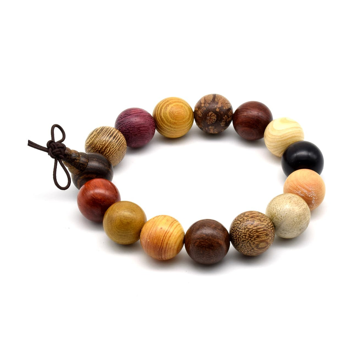 Unisex Natural Colorful Wood Buddhist Prayer Beads Bracelet Necklace Tibetan Mala Prayer Bead (15mm 15beads)