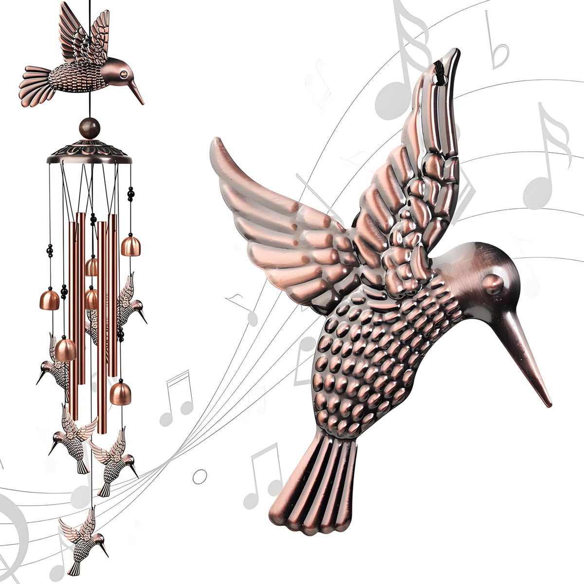 35" Hummingbird Wind Chimes (Copper / Hummingbird)