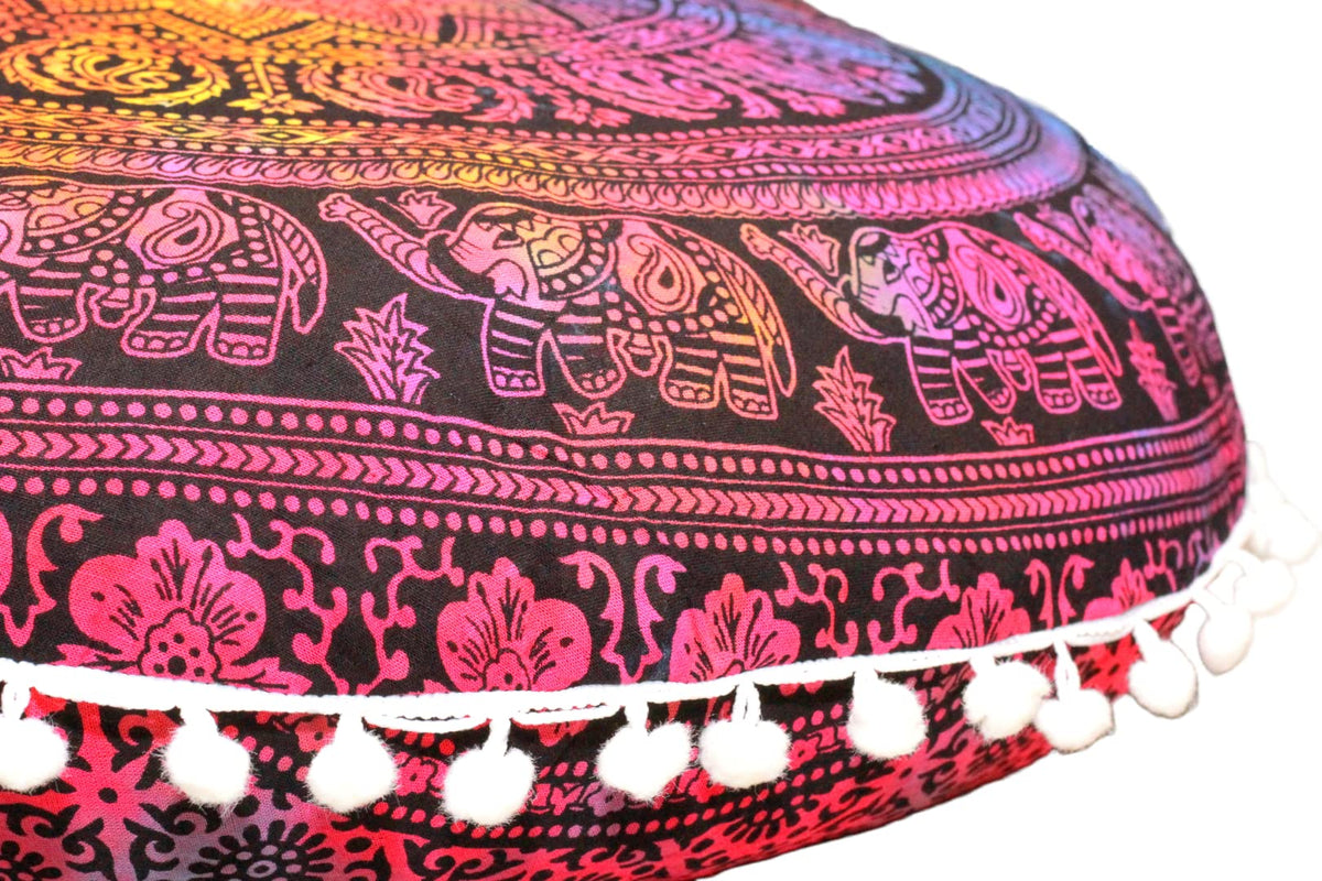 32 Inch Meditation Floor Pillow Cover Round Pillow Seating Hippie Decorative Adults Bohemian Mandala Cushion Cover Outdoor Living Room Throw Ottoman Poufs Cover (32" / Multi Elephant)