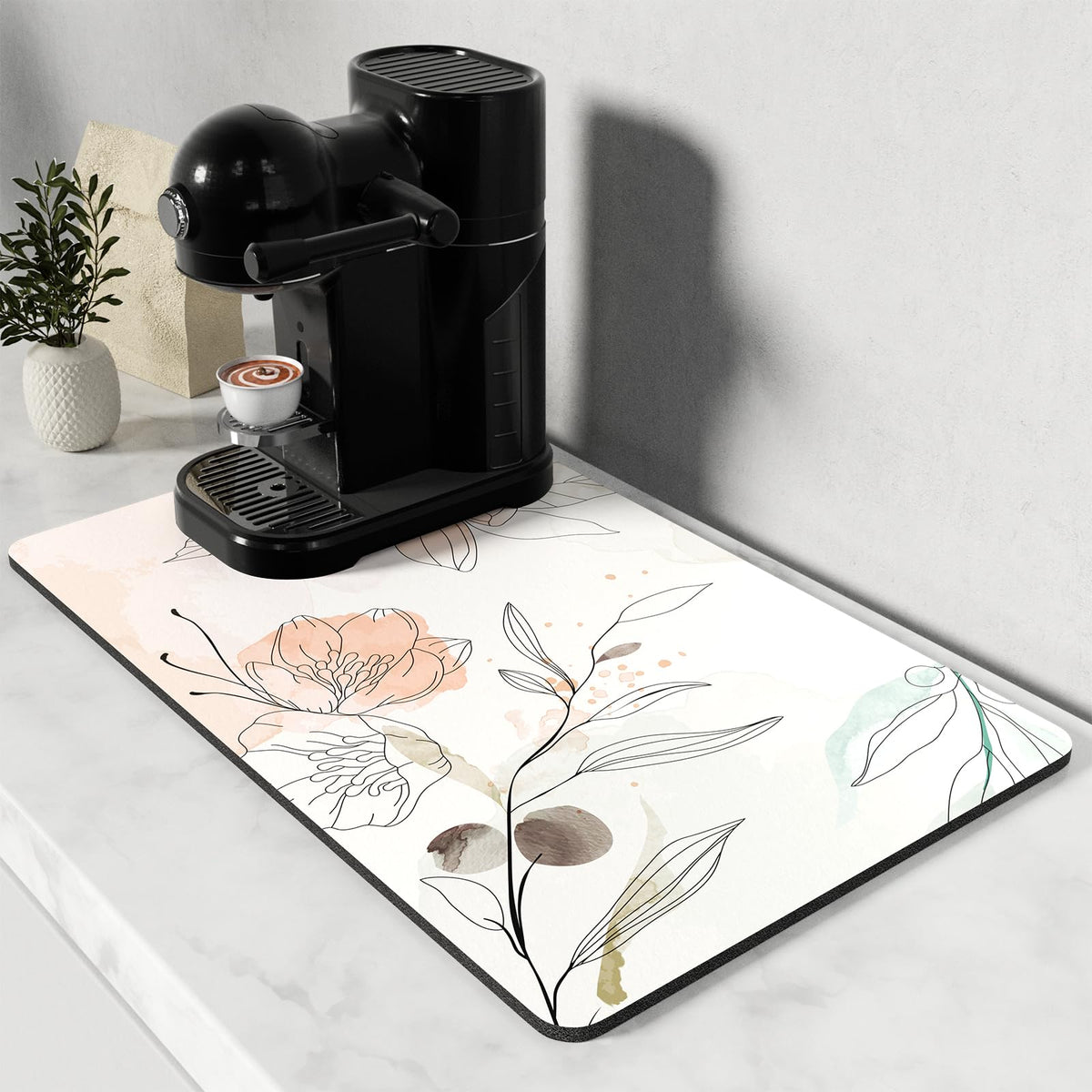 Coffee Mat 12" x 19" Cute Coffee Bar Mats for Espresso Machine Station Accessories and Organizer (Watercolor Flowers / 12" x 19")
