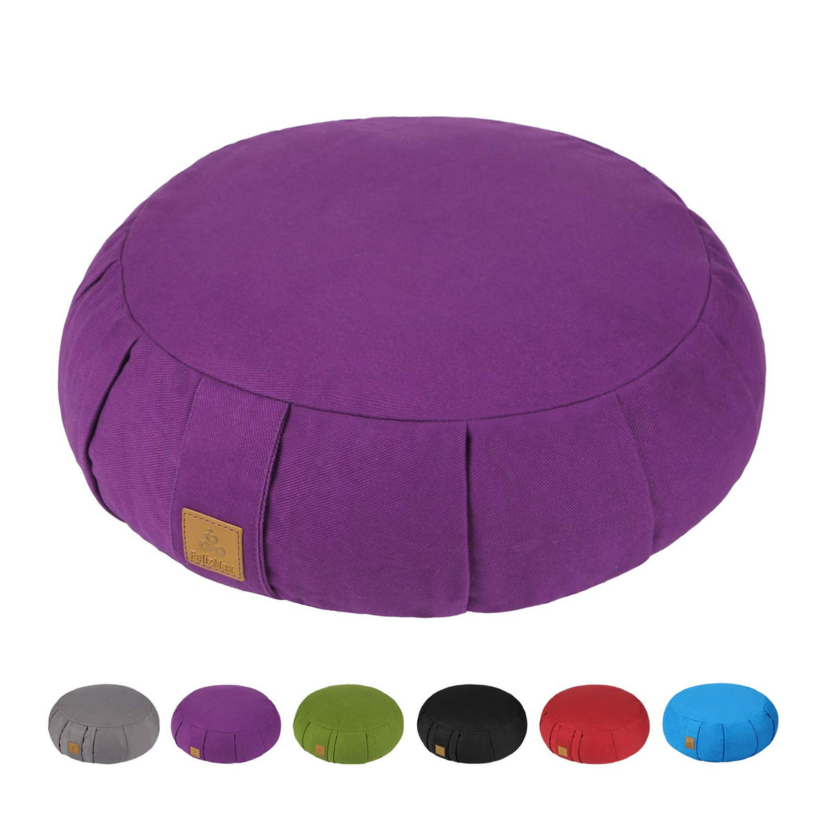 Round Zafu Meditation Cushion D=16" H=5.5" Zabuton Meditation Pillow Yoga Bolster Yoga Pillow Floor seat Zippered Organic Cotton Cover Natural Buckwheat Kneeling Pillow (Purple)