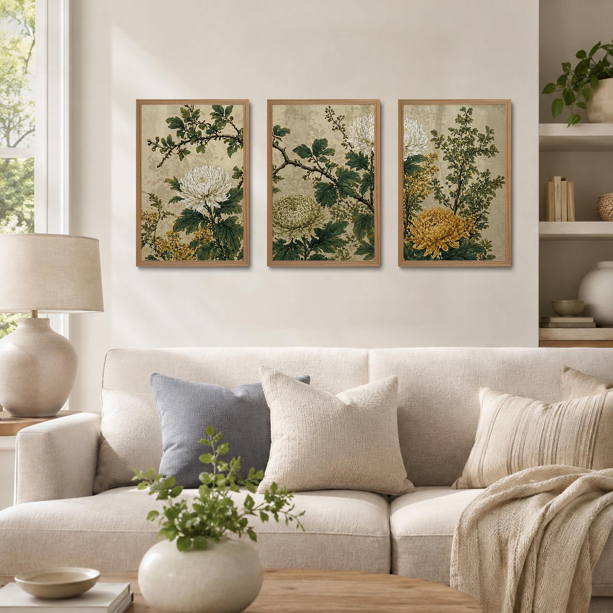 Vintage Chrysanthemum Framed Wall Art Set of 3 (Vintage chrysanthemum / 24"L x 16"W)