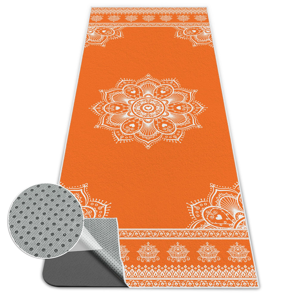 Yoga Towel Absorbent Yoga Mat Towel for Hot Yoga Non Slip (Orange Mandala / Casual)