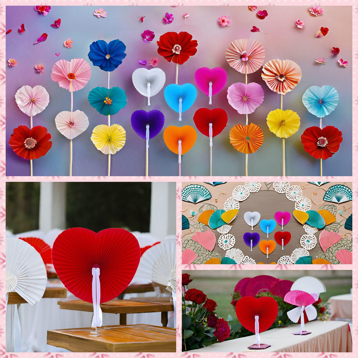 20 Pieces Silver Heart Paper Fans (20 Silver Heart / 20 PCS)
