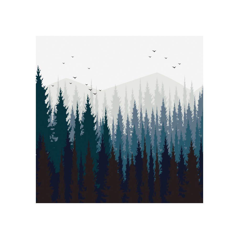 72x96inch Misty Forest Shower Curtain Fantasy Foggy Pine Tree Birds Landscape Woodland Natural Rustic Camper Bath Curtain Waterproof Fabric Polyester for Modern Home Bathroom Decor with Hooks (72"W x 96"L (Pack of 1) / Blue)