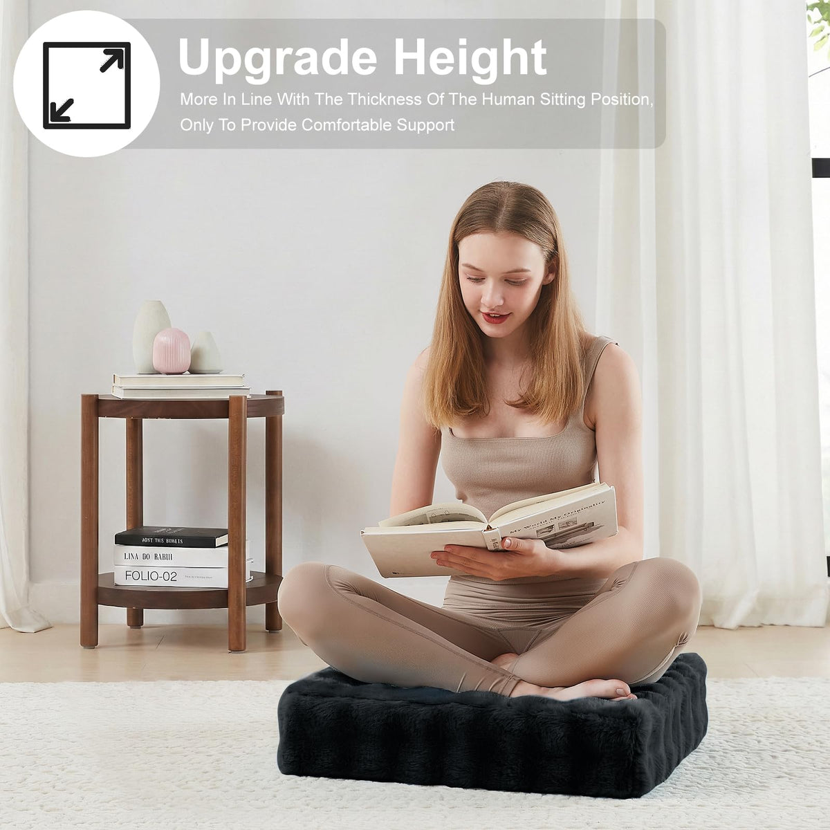 22 inches Floor Pillow for Adults (Black / 1 Count)