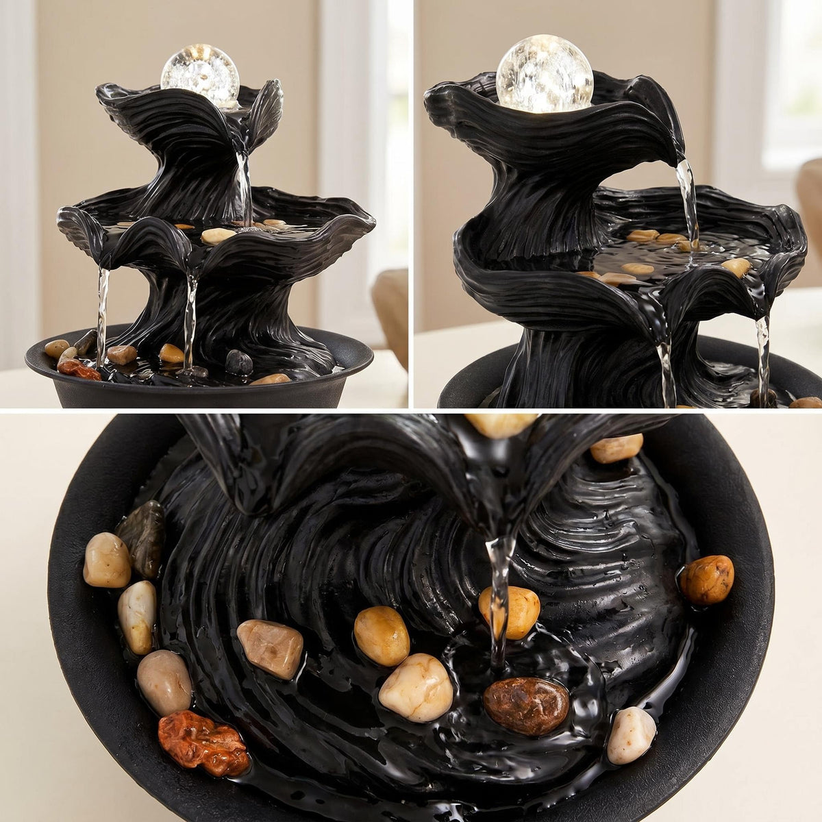 BYVBLETZ Tabletop Water Fountain (Black-crystal Ball-01)