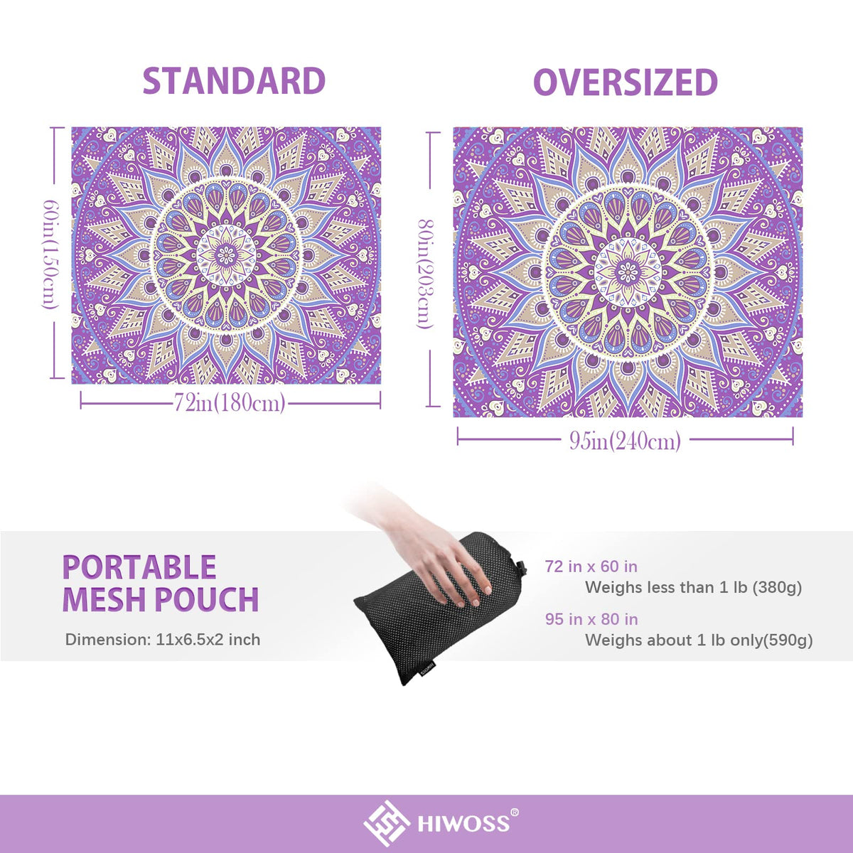 Beach Blanket Waterproof Sandproof Oversized 95”x 80” (Purple)